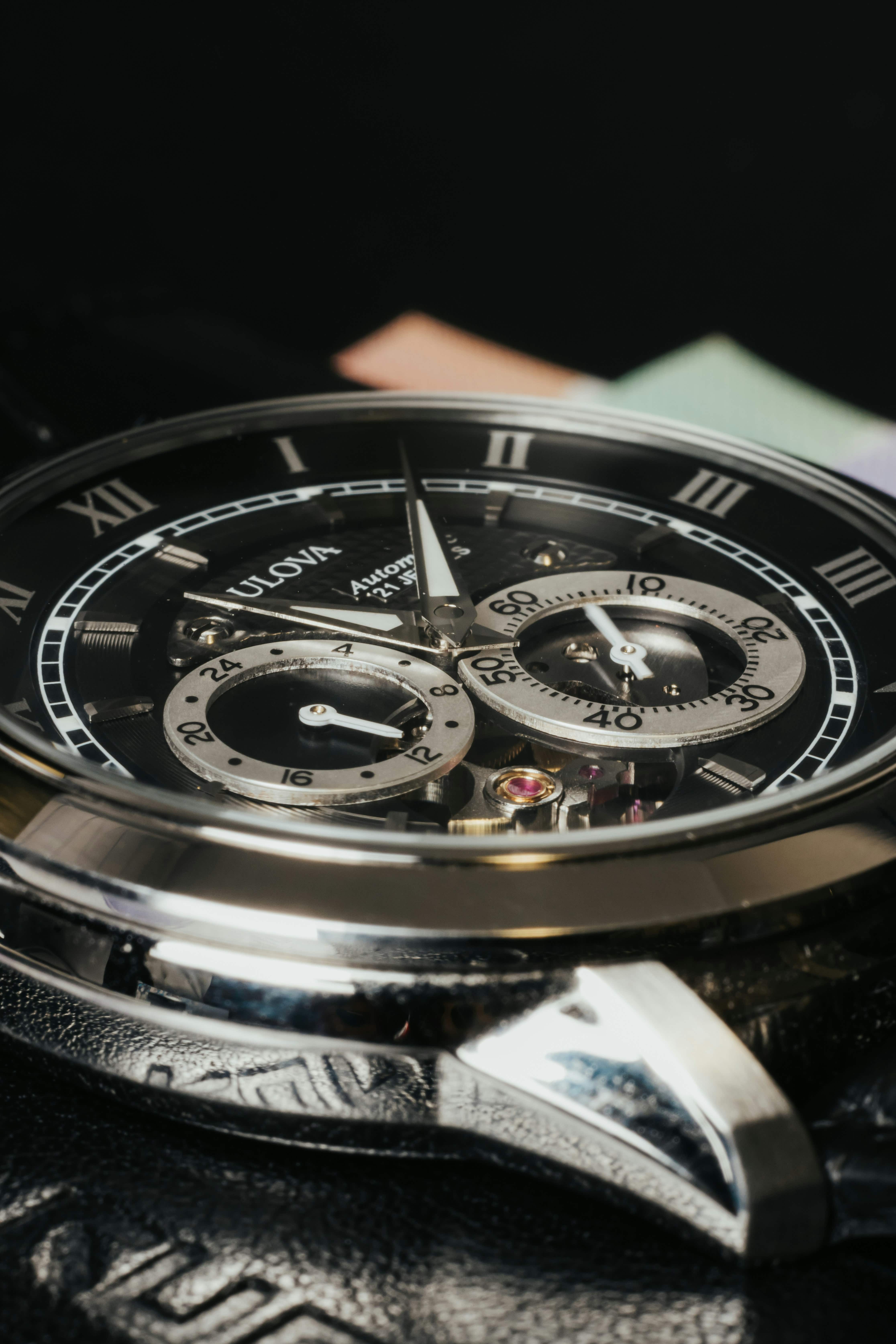 Luxury watch closeup showcasing intricate dial and mechanical details